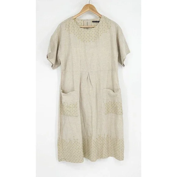 Gudrun Sjoden Beige Midi Dress with Patterned Accents - Picture 1 of 6
